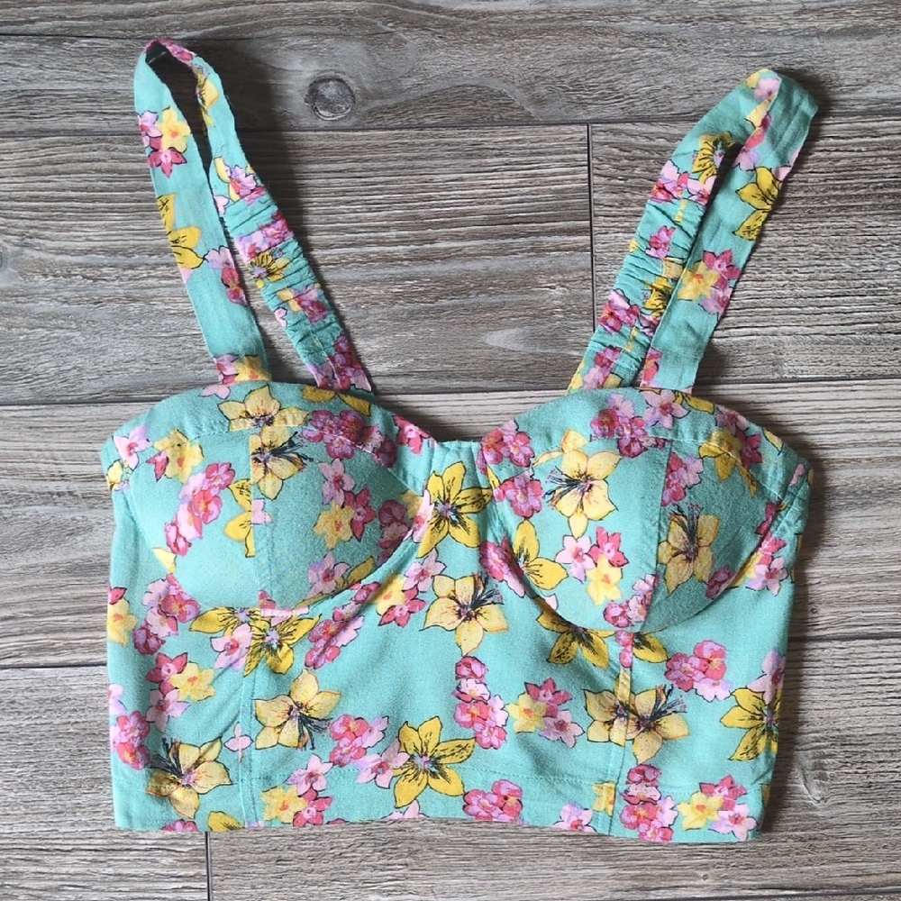 Wet Seal Floral Mint Crop Bustier Top S